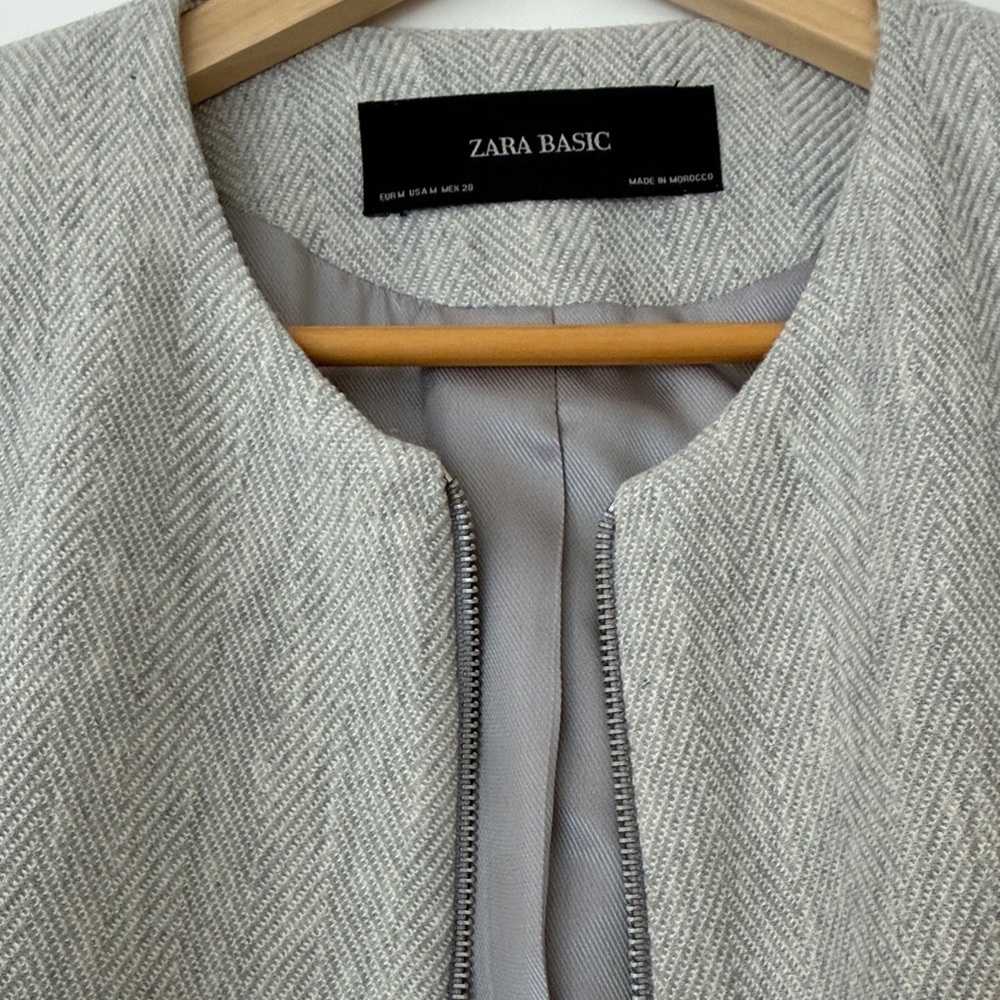 Zara Light Gray Women's Coat Collarless Size Medium - Picture 5 of 5